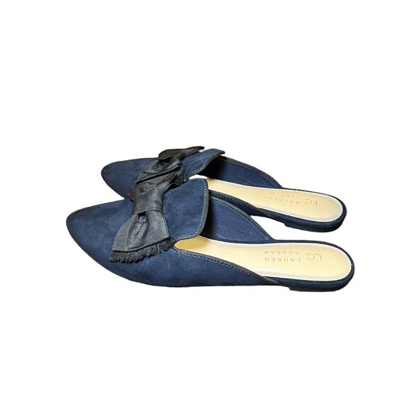 LC Lauren Conrad Navy Suede Bow Mules Size 7 Slip-On Flats Business Casual work - Picture 6 of 9